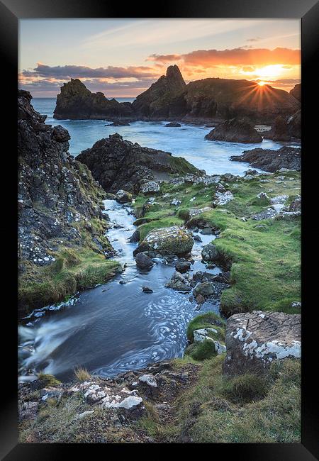 Setting Sun at Kynance Cove Framed Print by Andrew Ray