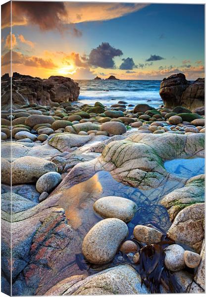 The Brison's at Sunset (Porth Nanven) Canvas Print by Andrew Ray
