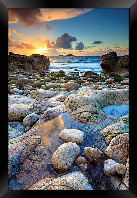 The Brison's at Sunset (Porth Nanven) Framed Print by Andrew Ray