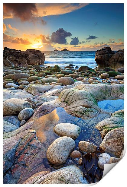 The Brison's at Sunset (Porth Nanven) Print by Andrew Ray