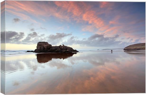 Sunset Reflections (Perranporth) Canvas Print by Andrew Ray