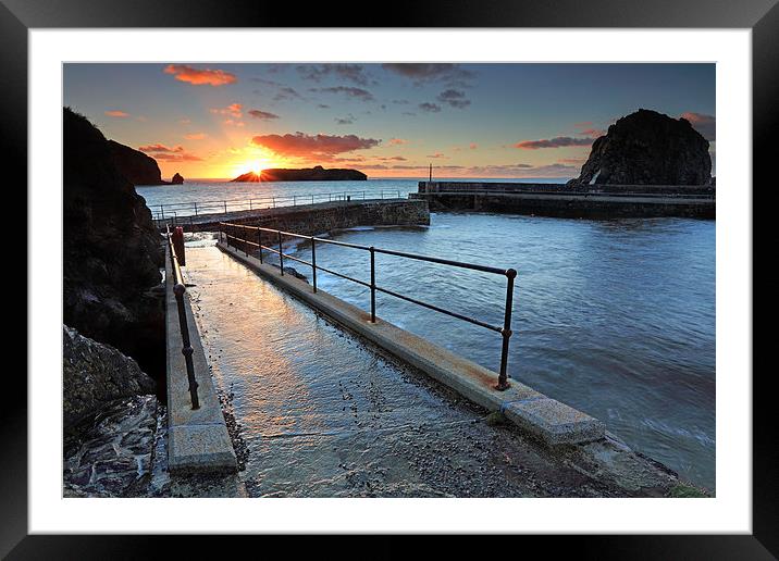 Mullion Cove at Sunset Framed Mounted Print by Andrew Ray