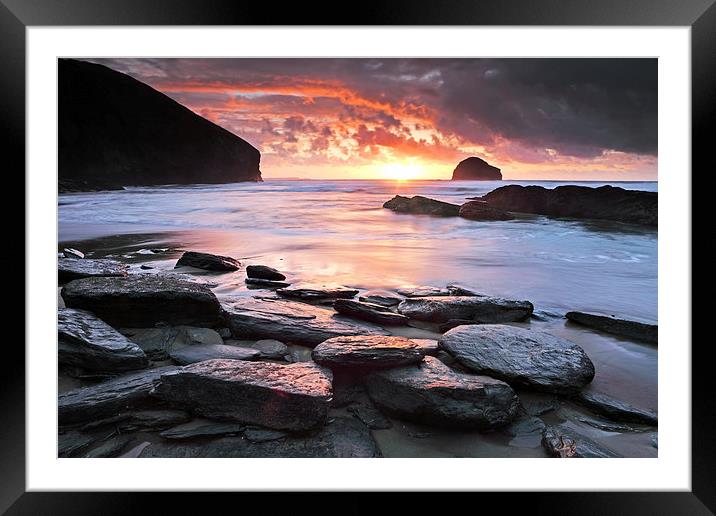 Setting Sun Trebarwith Strand Framed Mounted Print by Andrew Ray