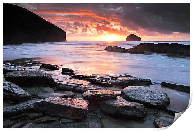 Setting Sun Trebarwith Strand Print by Andrew Ray