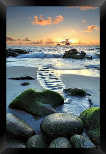 Sunset Porth Nanven Beach Framed Print by Andrew Ray