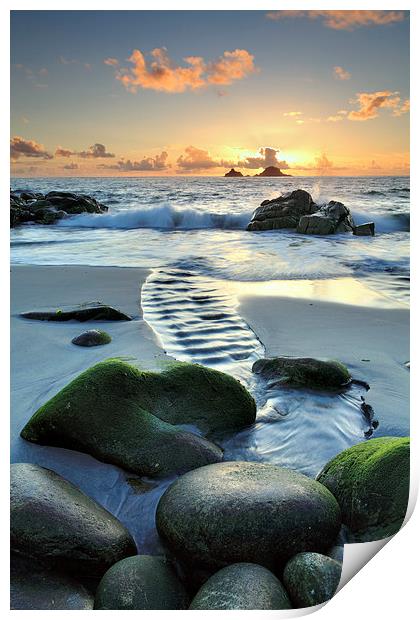 Sunset Porth Nanven Beach Print by Andrew Ray