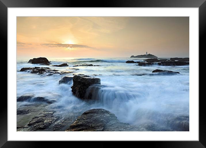 Setting Sun at Godrevy Framed Mounted Print by Andrew Ray