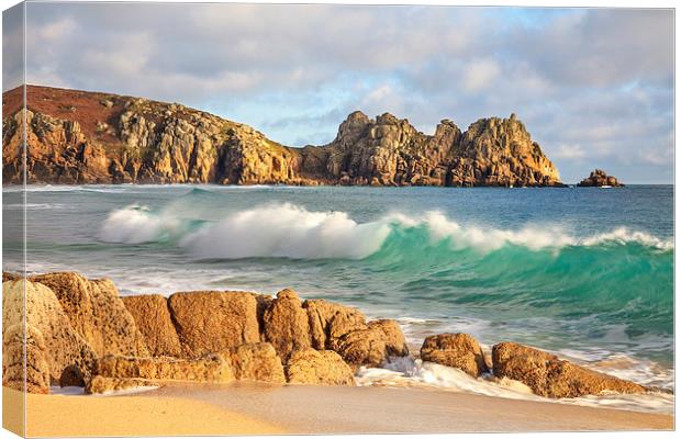 Breaking Wave at Porthcurno Canvas Print by Andrew Ray