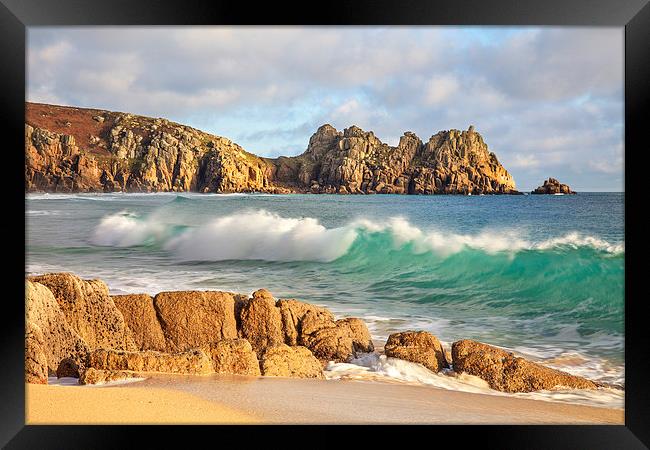 Breaking Wave at Porthcurno Framed Print by Andrew Ray