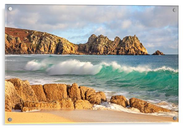 Breaking Wave at Porthcurno Acrylic by Andrew Ray