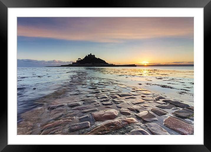 Setting Sun at St Michael's Mount Framed Mounted Print by Andrew Ray