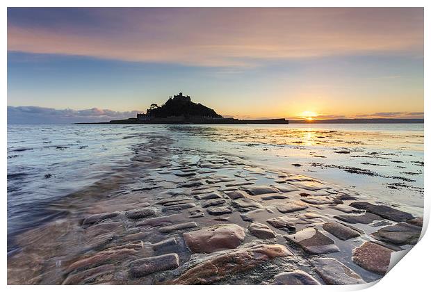 Setting Sun at St Michael's Mount Print by Andrew Ray