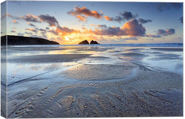 Sunset at Low Tide (Holywell Bay) Canvas Print by Andrew Ray