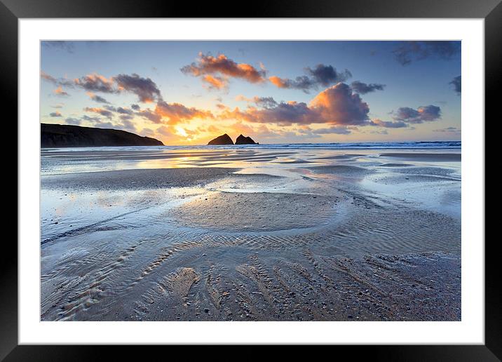 Sunset at Low Tide (Holywell Bay) Framed Mounted Print by Andrew Ray