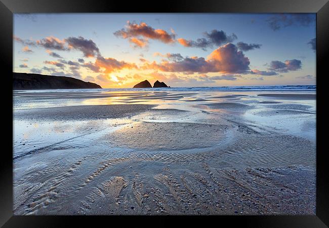 Sunset at Low Tide (Holywell Bay) Framed Print by Andrew Ray