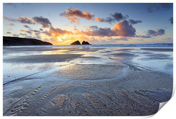 Sunset at Low Tide (Holywell Bay) Print by Andrew Ray
