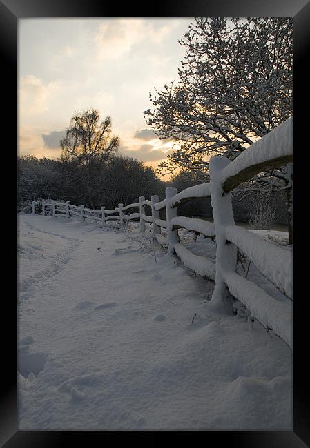 Sunrise at Ditchling Common in the snow Framed Print by Eddie Howland