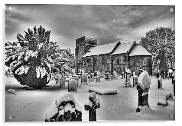 St Cuthbert's in the Snow B&W Acrylic by Tom Gomez