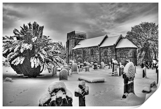St Cuthbert's in the Snow B&W Print by Tom Gomez