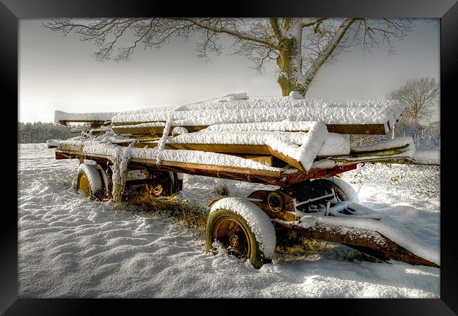 Old Cart in the Snow Framed Print by Eddie Howland