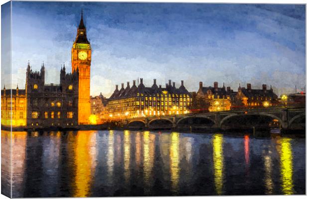 Westminster Bridge and Big Ben Art Canvas Print by David Pyatt