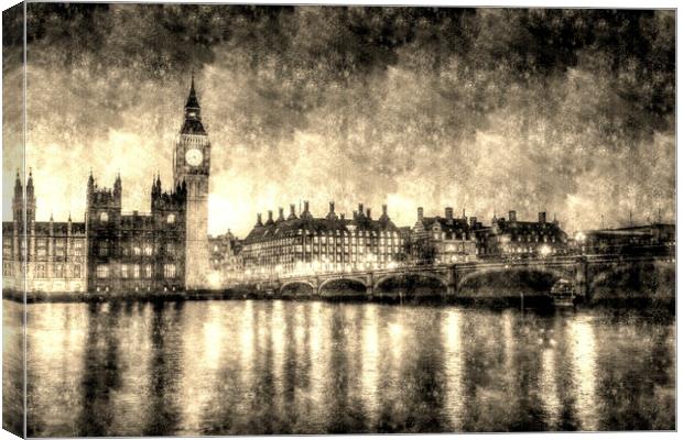 Westminster Bridge and Big Ben Vintage  Canvas Print by David Pyatt
