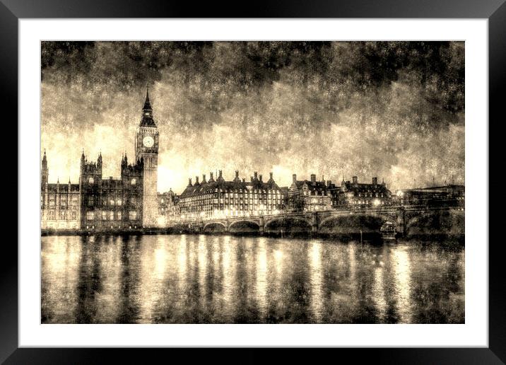 Westminster Bridge and Big Ben Vintage  Framed Mounted Print by David Pyatt