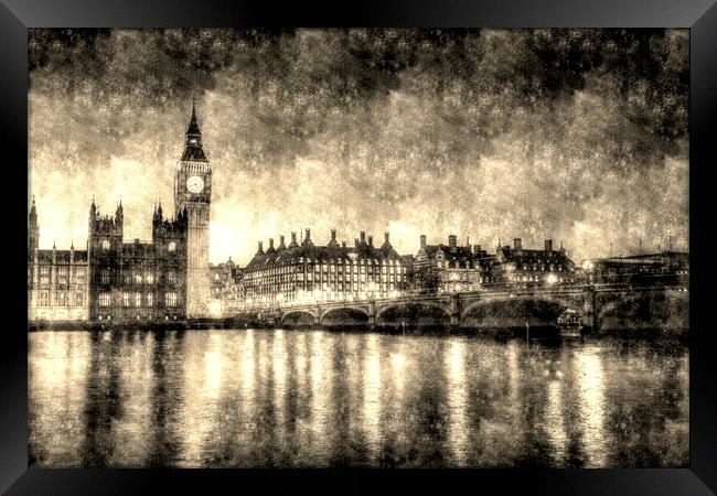 Westminster Bridge and Big Ben Vintage  Framed Print by David Pyatt