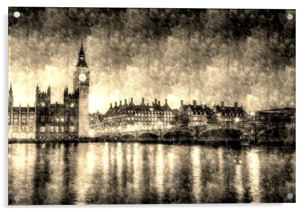 Westminster Bridge and Big Ben Vintage  Acrylic by David Pyatt