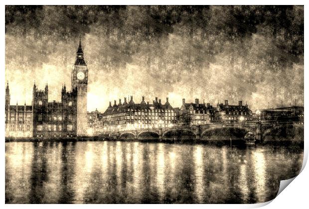 Westminster Bridge and Big Ben Vintage  Print by David Pyatt