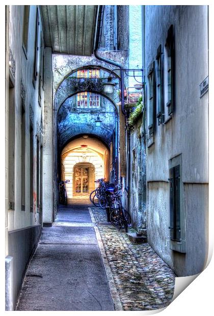  Walk way in the old town of Bern, Switzerland Print by Paul Williams