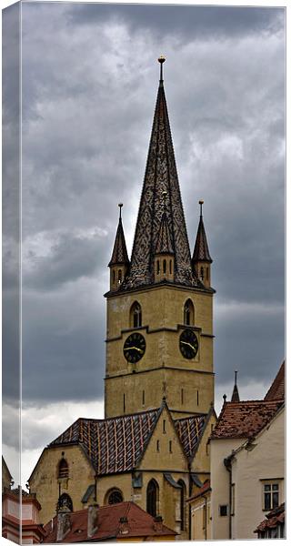 Evangelical Cathedral, Sibiu, Romania, tower clock Canvas Print by Adrian Bud