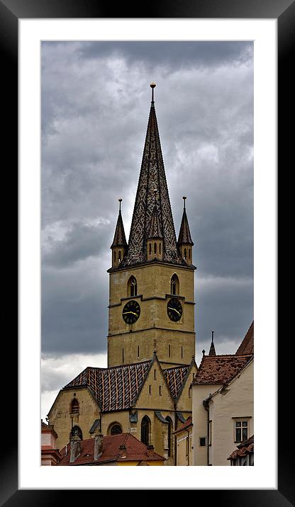 Evangelical Cathedral, Sibiu, Romania, tower clock Framed Mounted Print by Adrian Bud