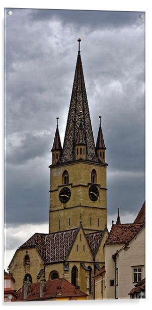 Evangelical Cathedral, Sibiu, Romania, tower clock Acrylic by Adrian Bud