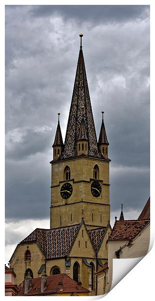 Evangelical Cathedral, Sibiu, Romania, tower clock Print by Adrian Bud