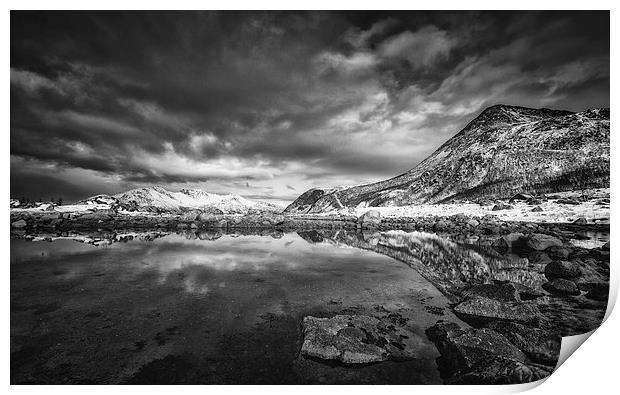Where The Mountain Meets The Fjord Print by Nigel Jones