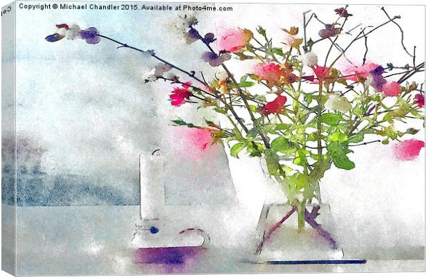  Still life water colour of roses and a candle Canvas Print by Michael Chandler