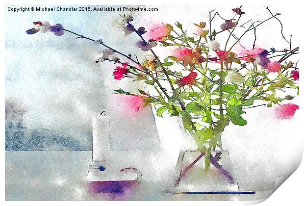  Still life water colour of roses and a candle Print by Michael Chandler