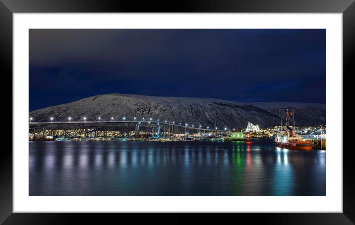  Tromso Harbour and Arctic Cathedral at Night Framed Mounted Print by Nigel Jones