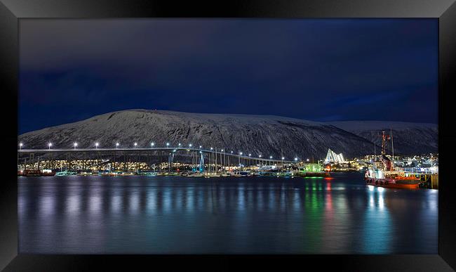  Tromso Harbour and Arctic Cathedral at Night Framed Print by Nigel Jones