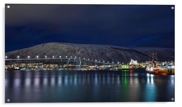  Tromso Harbour and Arctic Cathedral at Night Acrylic by Nigel Jones