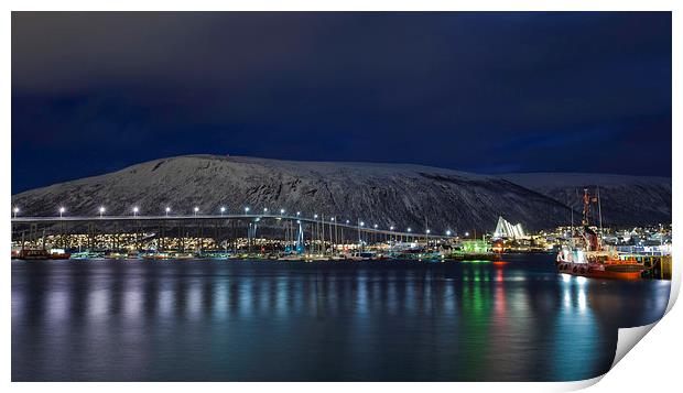  Tromso Harbour and Arctic Cathedral at Night Print by Nigel Jones