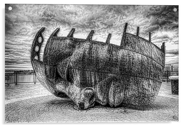 Merchant Seafarers War Memorial Cardiff Bay Mono Acrylic by Steve Purnell