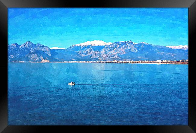 snow covered mountains in Antalya Turkey Framed Print by ken biggs