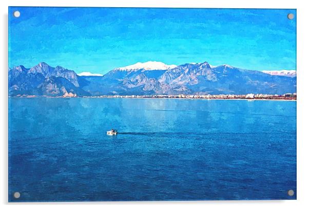 snow covered mountains in Antalya Turkey Acrylic by ken biggs