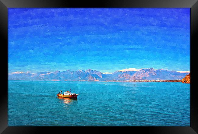  snow covered mountains in Antalya Turkey Framed Print by ken biggs