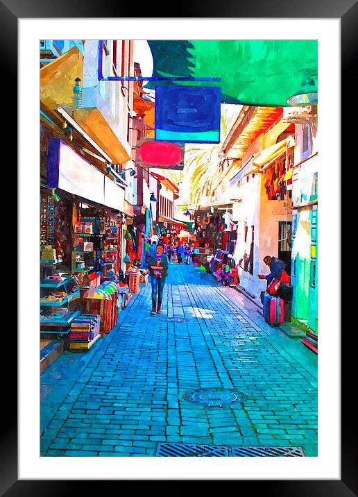 cobbled back streets of Kaleici in Antalya Turkey Framed Mounted Print by ken biggs
