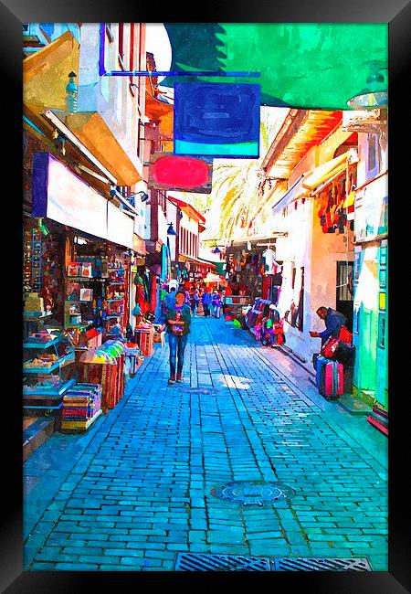cobbled back streets of Kaleici in Antalya Turkey Framed Print by ken biggs