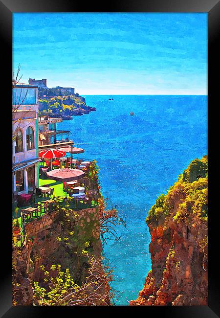 Digital painting of the Turkish coastline resort o Framed Print by ken biggs