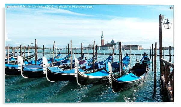  Gondolas in Venice Acrylic by Muriel Lambolez